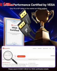 8K Displayport Cable 1.4, VESA Certified DP Cable 6.6Ft (8K@60Hz, 4K@144Hz, 2K@2