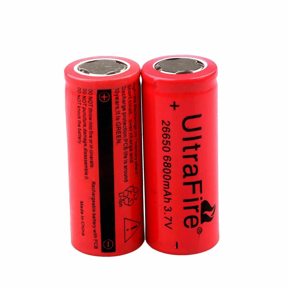 UltraFire 26650 Battery 3.7V Flat Top Rechargeable Batteries Li-ion Cell USA