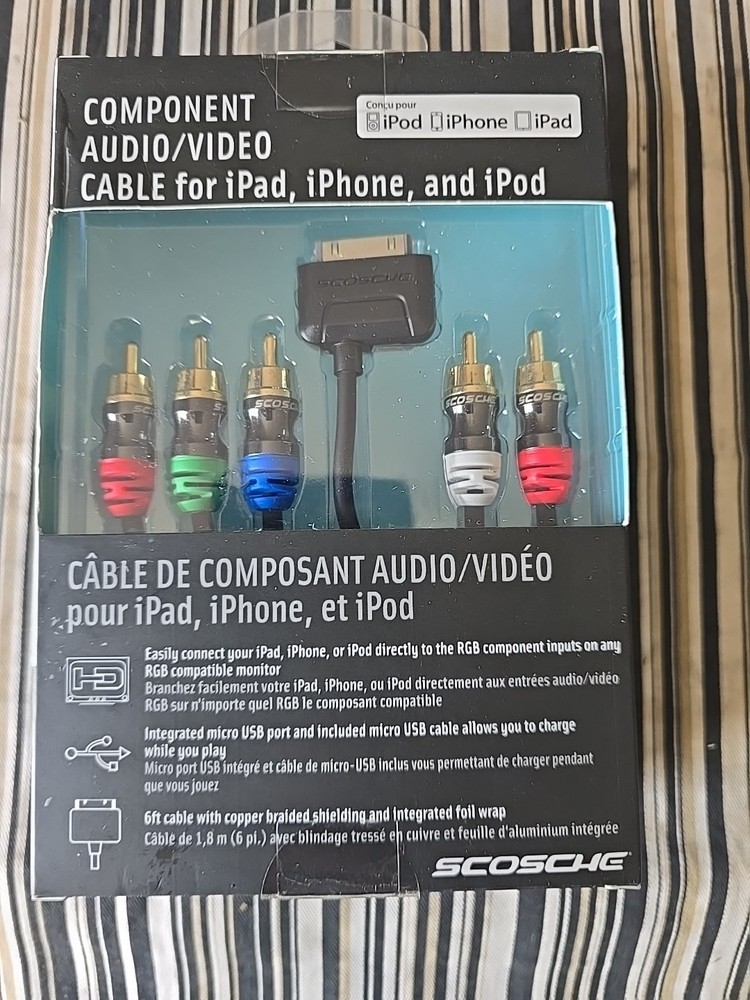 SCOSCHE Component Audio/Video CABLE For ipad iPhone/ iPod Connect To HD TV (NEW)