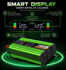 2000 Watt Pure Sine Wave Inverter, DC 12V to 120V AC Power Inverter for Vehicle,