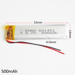 2 pcs 500mAh 3.7V li po rechargeable Battery 601452 For Speaker MP4 Selfie stick