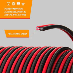 Pure Copper 20 AWG (American Wire Gauge) 100 Ft Red & 100Ft Black Bonded Zip Cor