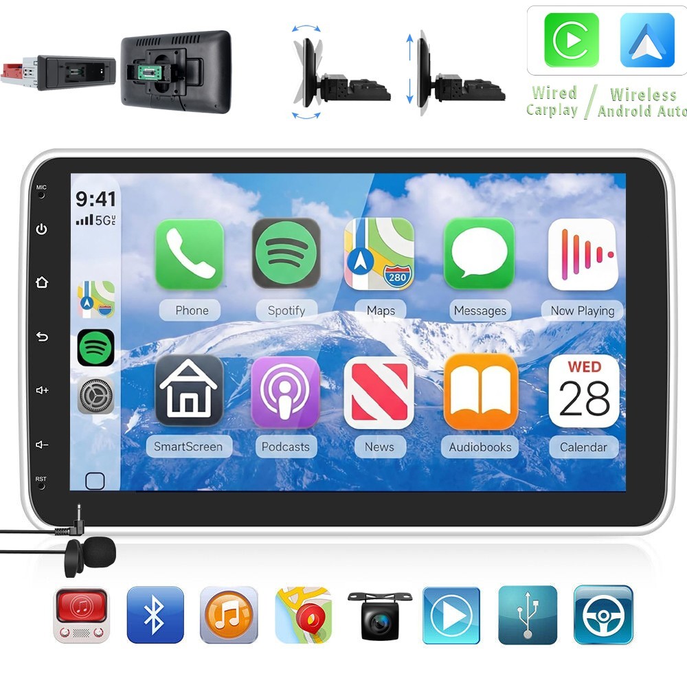 Android Auto Single 1 DIN 10.1″ Car Stereo GPS Radio Floating QLED Screen+Camera