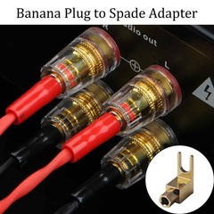 4PCS Banana Plug to Spade Adapter, Hi-Fi Brass Gold Plated Connector with Dual