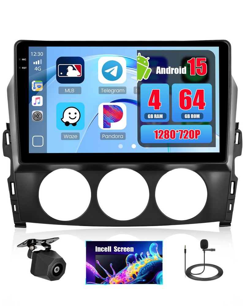4+64 9″ Touch Wireless Carplay Android Auto Stereo for 2009-2015 Mazda Miata MX5
