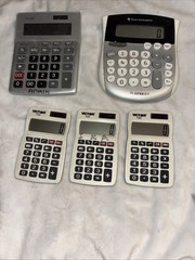 (5) Used WORKING Calculators Texas Instr TI-1795SV, Victor 700, Ativa 12 Digit