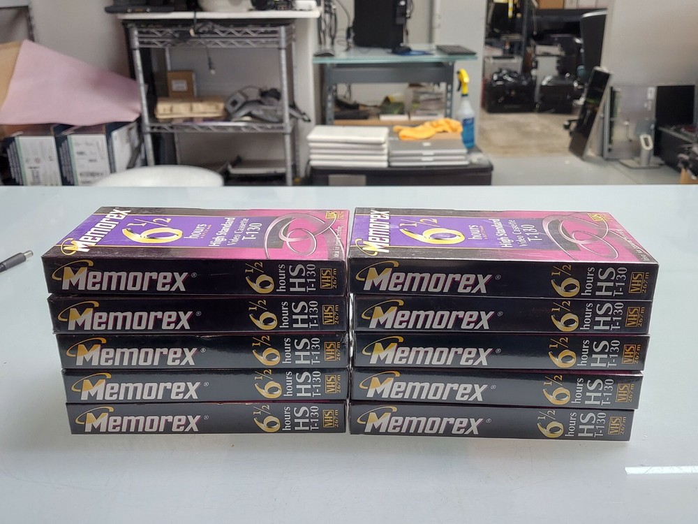 NEW SEALED Lot of (10) Memorex T-130 VHS 6.5 Hours High Standard Video cassette