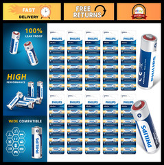 12V A23 Batteries 50-Pack, Long Lasting 23A Battery for Garage Doors & Remotes