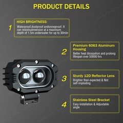 White 4″ LED Work Light Bar Spot Pods Fog Lamp Offroad Driving Truck SUV 4WD