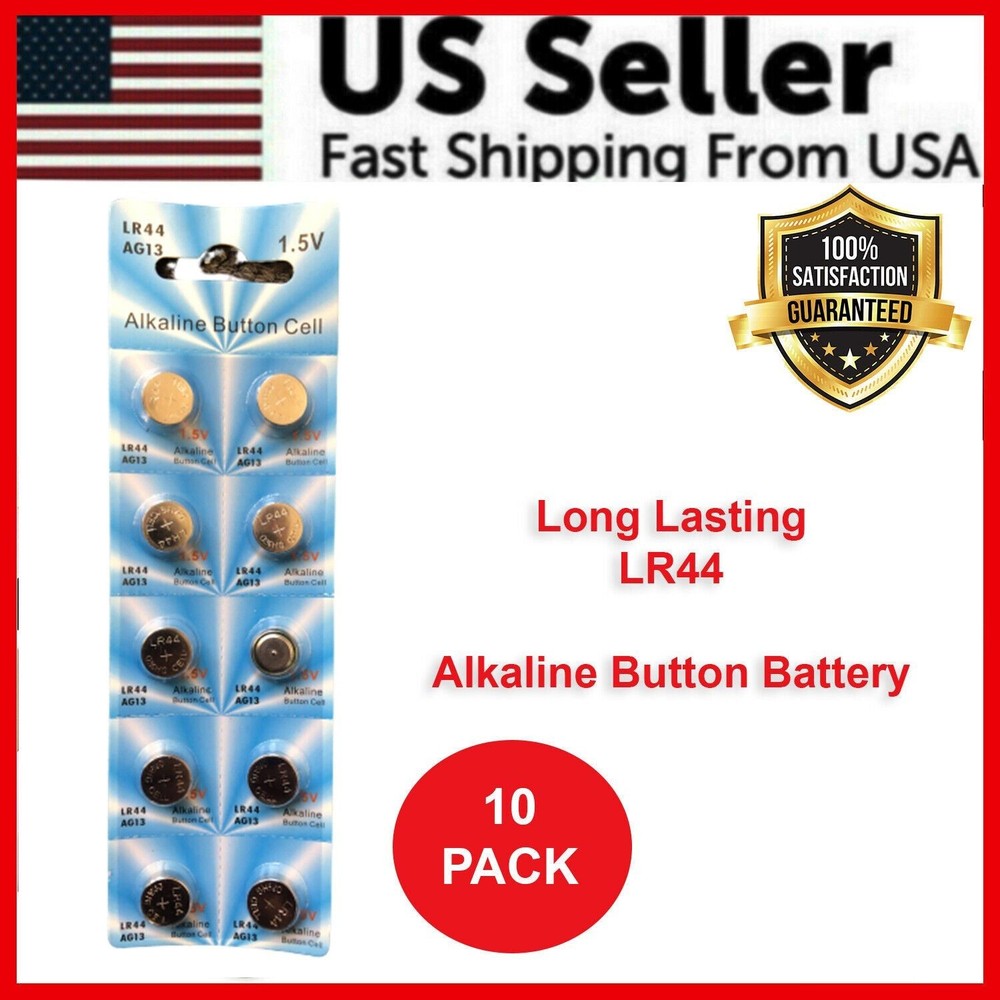 10 Pack LR44 AG13 A76 Button Cell Batteries 1.5V Alkaline Power