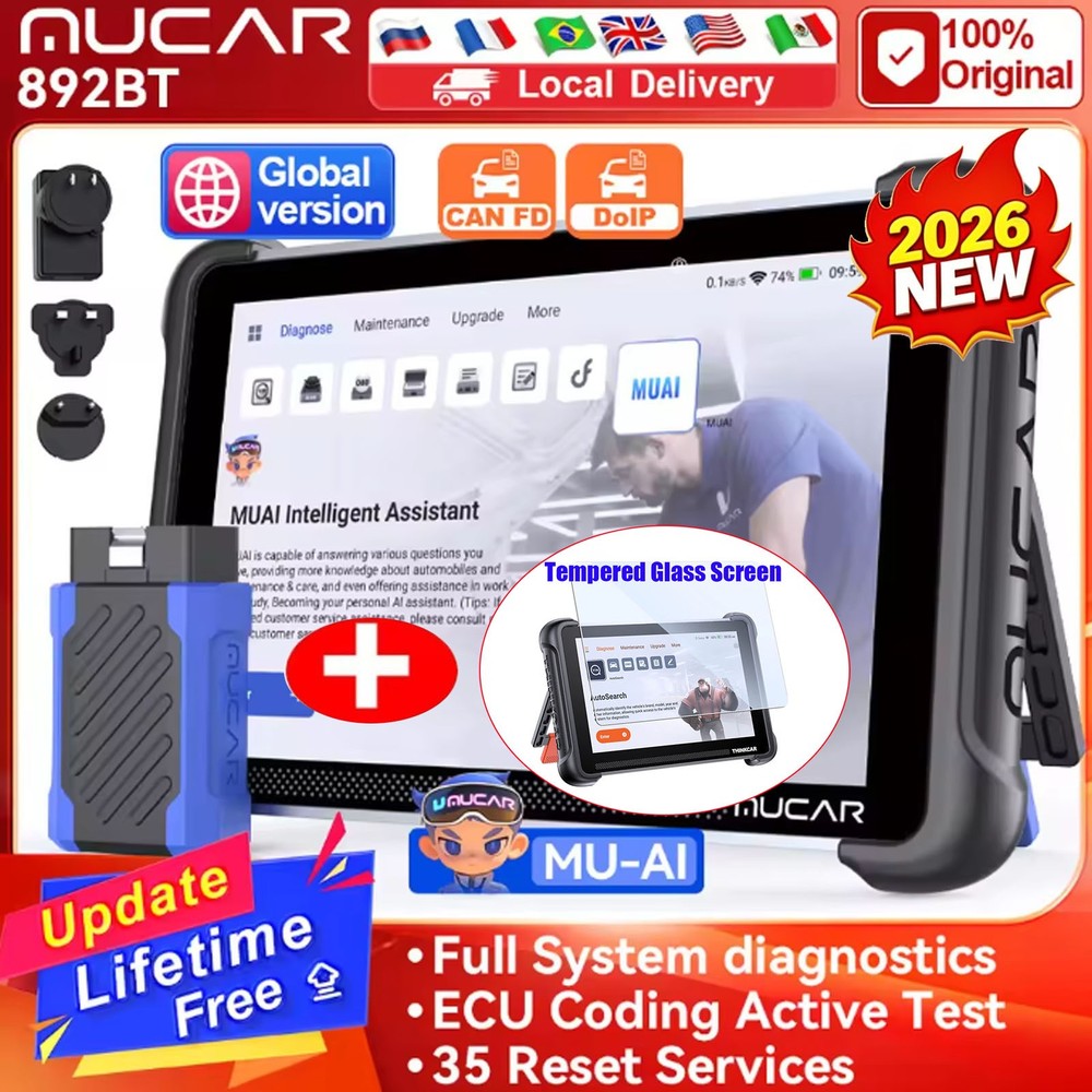 🔥2026 MUCAR 892BT Car Diagnostic Tool OBD2 Scanner Auto Full System Action Test