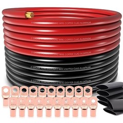 40FT 0 Gauge Wire Copper Clad Aluminum,1/0 Battery Cable,20pcs Lugs 40FT Wire