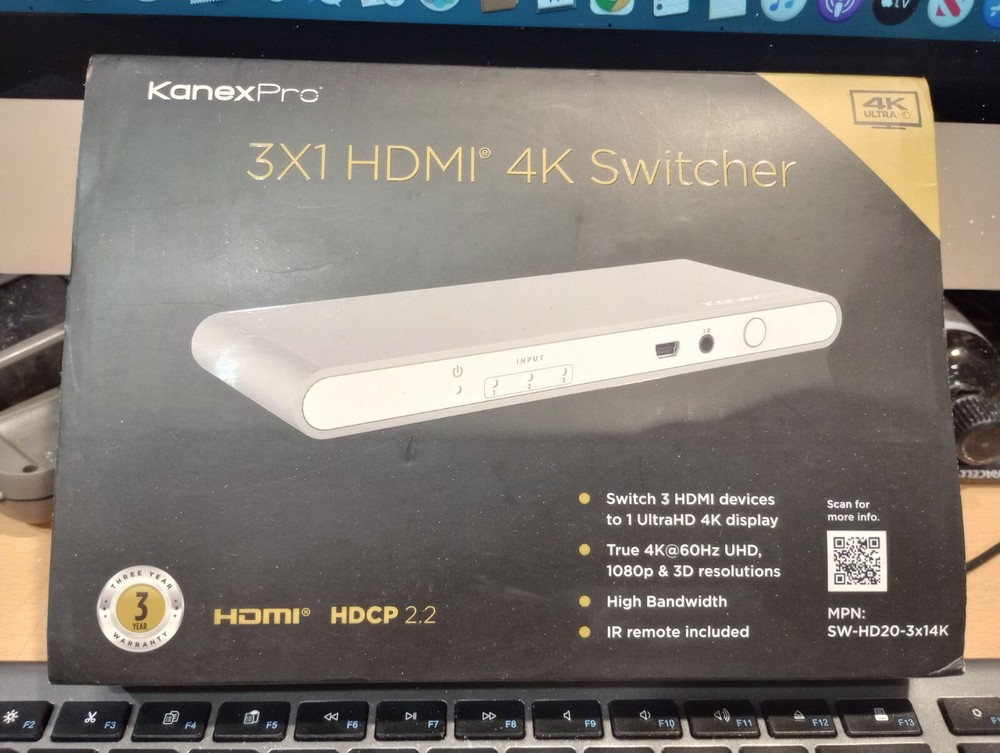3×1 HDMI 4K Switcher SW-HD20-3x14K Kanex Pro HDCP 2.2 60Hz UHD