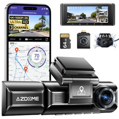 4K+1080P+2.5K 3Channel Dashcam for Car WiFi GPS 24H Parking Mode Fatigue Remind