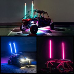 3-4FT RGB LED Whip Lights Spiral Antenna W/Flag & Remote APP For UTV ATV RZR