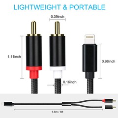 2-Male RCA to iOS/android Adapter Audio Stereo Cable Aux Cord Compatible for pad