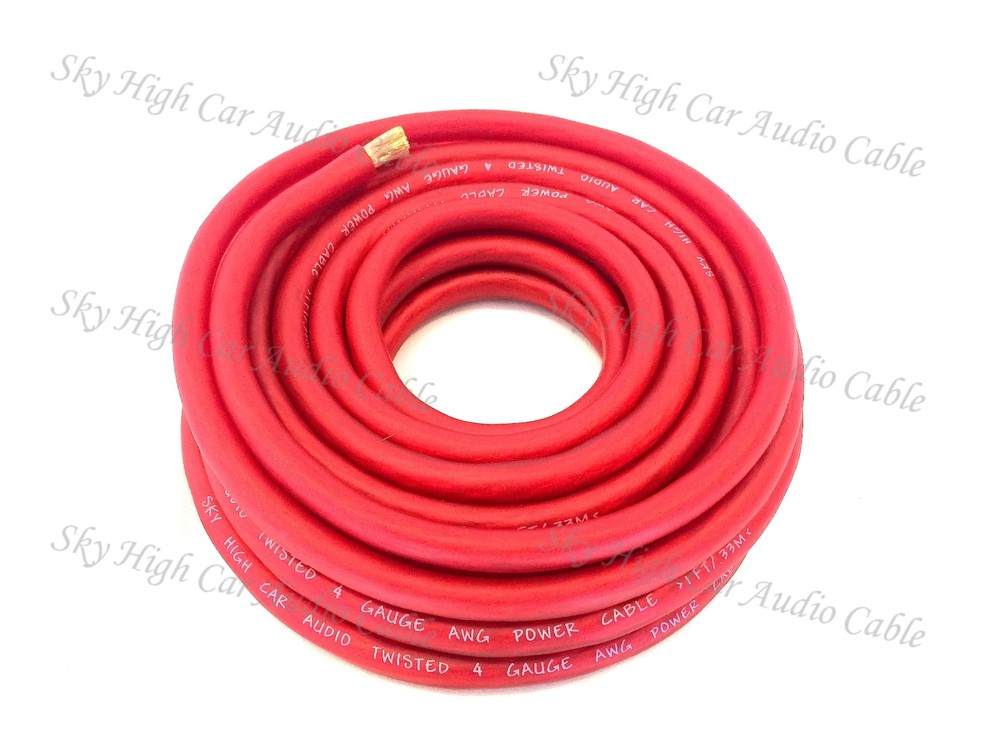 25 ft 4 Gauge AWG RED Power Ground Wire Sky High Car Audio GA ft