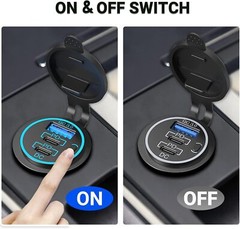 12V-24V QC3.0 + PD USB C Car Fast Charger Power Socket Outlet for Boat RV Marine
