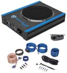 Rockville USS10 10″ 800w Slim Under-Seat Powered Car/Truck Subwoofer Sub+Amp Kit