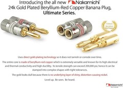 Nakamichi Banana Plug Speaker Connector 24K Gold-Plated Beryllium Red Copper 4mm