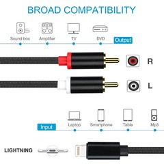 2-Male RCA to iOS/android Adapter Audio Stereo Cable Aux Cord Compatible for pad