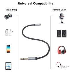 1/4 to 3.5mm Headphone Adapter 1/4 Male to 1/8 Female Extension Audio 1ft