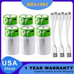 USB Rechargeable D Size Lithium ion Batteries LR20 1.5V 12000mWh with Cable Lot
