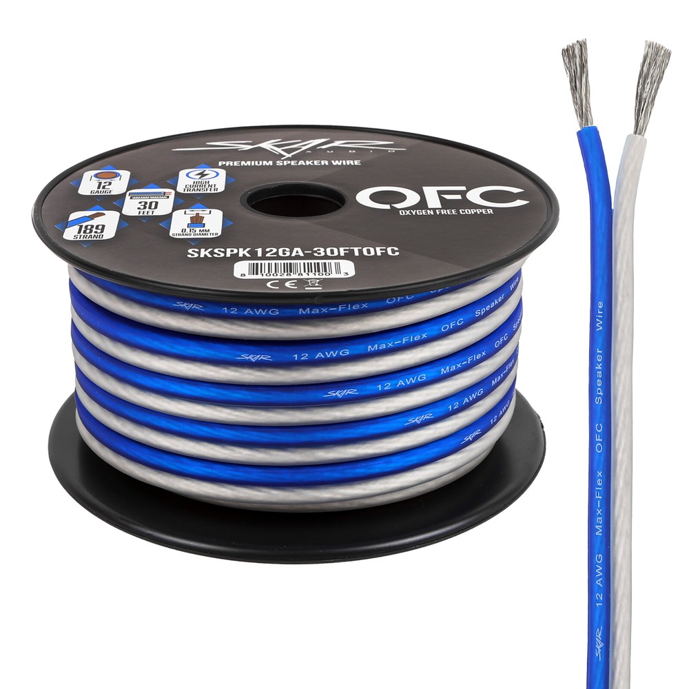 Skar Audio Elite 12 Gauge Oxygen-Free Copper Speaker Wire – 30 Feet (Blue/White)