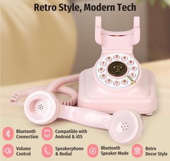 Bluetooth Retro Home Phone Speakerphone Black White Pink Hands-Free