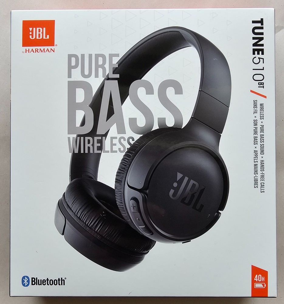 JBL Harman Tune 510BT Wireless Bluetooth On-ear Headphones — Black, New