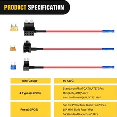 10Pack Car Add-a-Circuit Fuse Adapter w/ Standard & Mini TAP Blade Fuse Holder