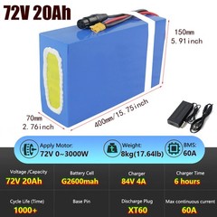 72V 40Ah E-bike Battery with 100A BMS Lithium Pack for 0-5000W Motor Waterproof