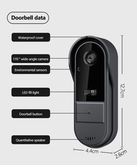 Wireless 1080P Doorbell Camera with Two-Way Audio & 170° View – No Subscription