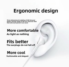White USB-C Wired Earbuds with Built-In Mic Double Earpieces for IP 15 – 17