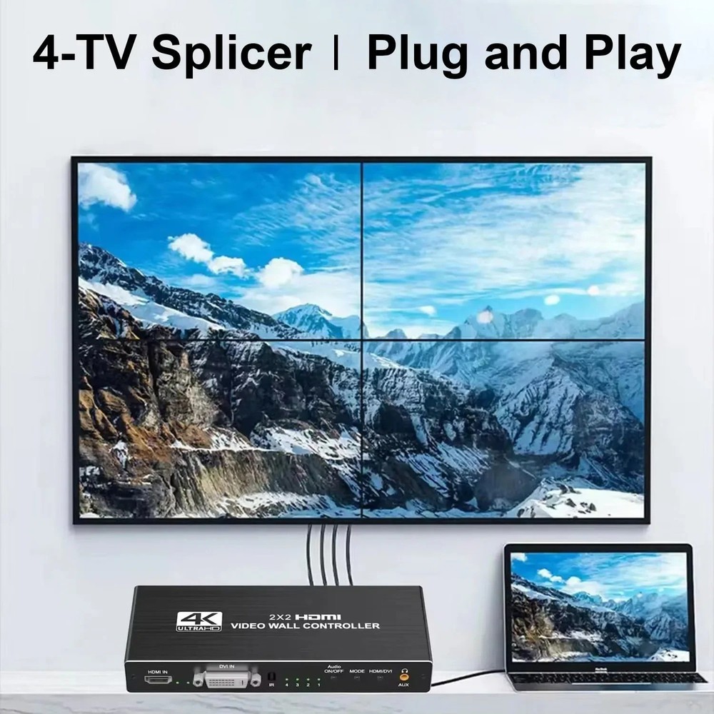 4K 2×2 HDMI DVI Video Wall Controller Processor 1×2/1×3/1×4 Multi Screen Splicer