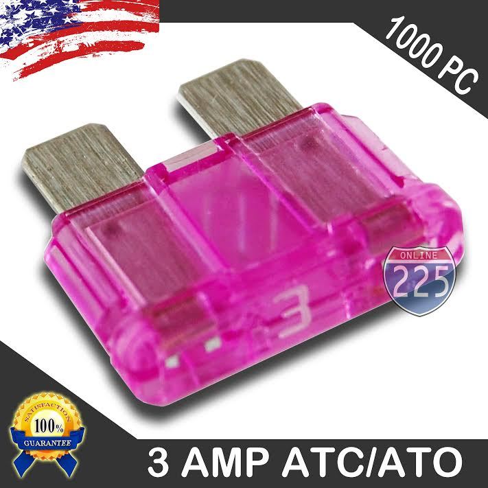 1000 Pack 3 AMP ATC/ATO STANDARD Regular FUSE BLADE 3A CAR TRUCK BOAT MARINE RV