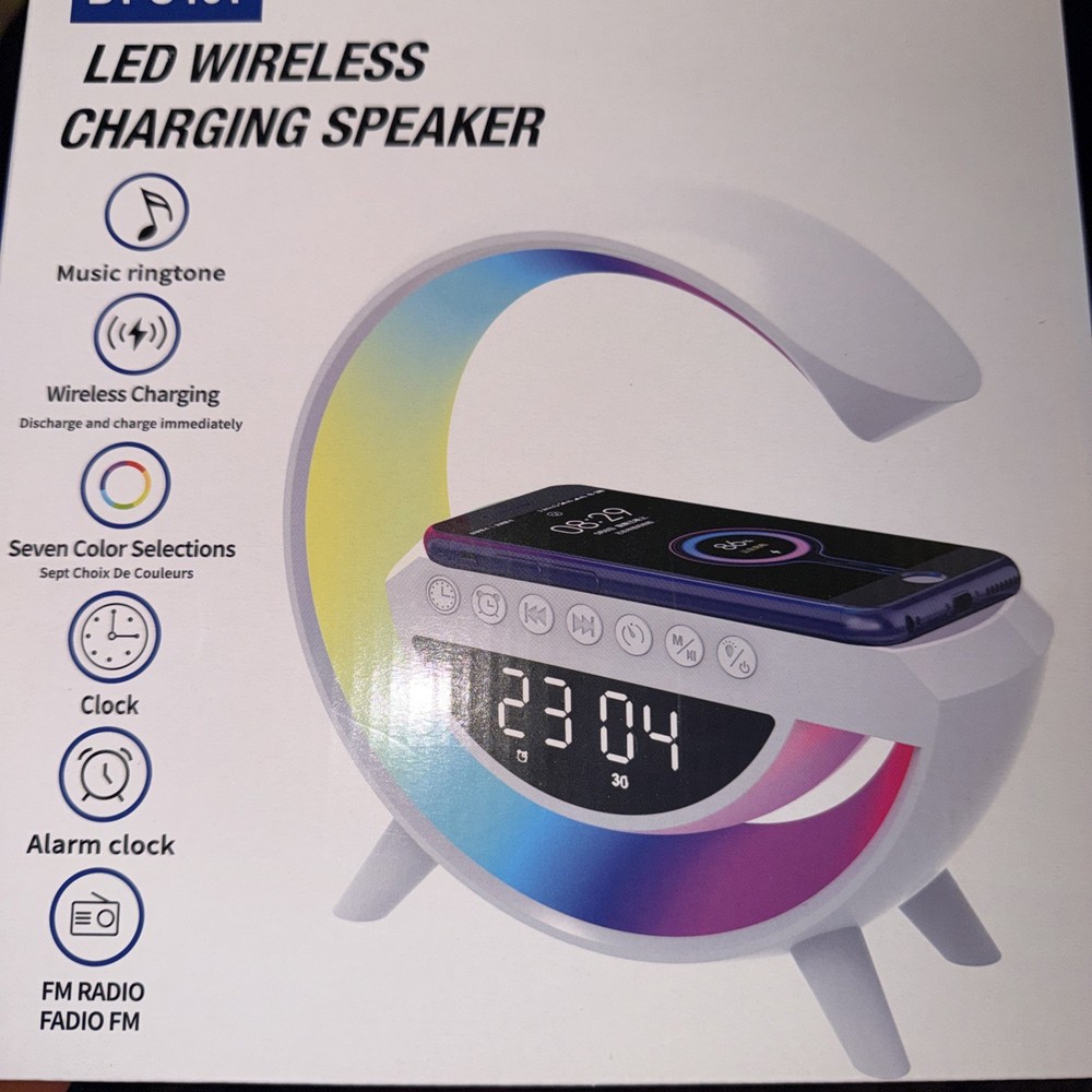 ⭐️NEW MODEL AWESOME ⭐️LARGE LED WIRELESS Phone Charger/SPEAKERS,FM/ CLOCK/ ALARM