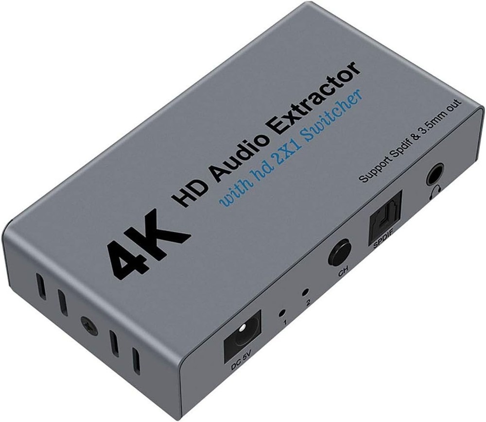 HDMI Switch 2×1 HDMI Splitter 2 in 1 Out Switcher HDMI Converter with 3.5mm/Opti