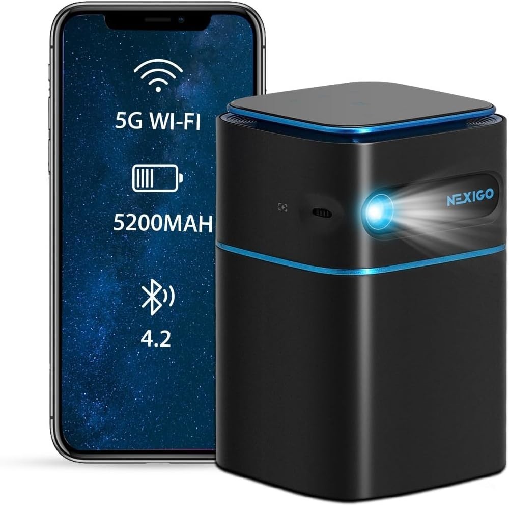 NexiGo Smart WiFi Mini Portable Projector, 4K Supported Android 9.0 Bluetooth