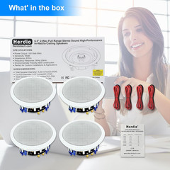 6.5 Inch 640 Watts Ceiling Speakers 2 Way Flush Mount Passive for Office,Kitchen