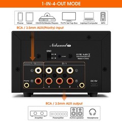 HiFi Audio Switcher 1-IN-4-OUT Splitter 5-Band EQ Preamp Equalizer w/VU Meter