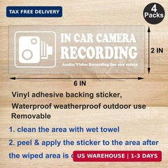 None Brand 4 Pcs Waterproof Vinyl Camera Recording Window Stickers, White 2 x 6