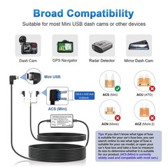 Dash Cam Hardwire Kit Mini USB Fuse Cable for Cars 12V-24V to 5V New