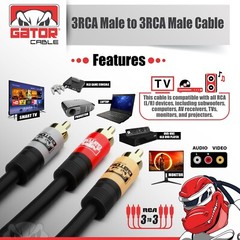 3-RCA Composite Cable Red White Yellow Stereo Audio Video AV TV VCR DVD