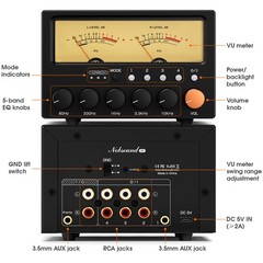 HiFi Audio Switcher 1-IN-4-OUT Splitter 5-Band EQ Preamp Equalizer w/VU Meter