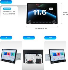 Dasaita 11.6″ Universal 2 Din Car Radio GPS Carplay Android Auto 4G LTE 6+64G