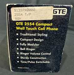 NOS GTE 2554 Compact Wall Touch Telephone Ash Tone/Pulse Ringer Volume Control