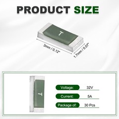 30Pcs 32V 5A Surface Mount Device Fuse One Time 1206 Square Fuses Green
