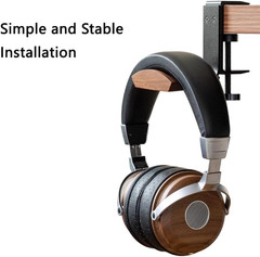 Headphone Holder with 6Cm Wide Walnut Headrest,Adjustable Clamp-On Headset Stand