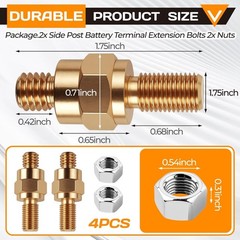 2 Set Side Post Battery Terminal Extension Bolt with Nuts,3/8″-16 Coarse and 3/8